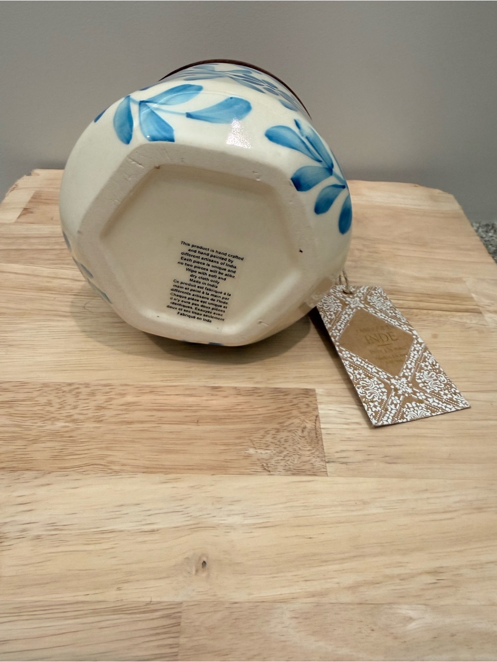 Blue Floral Ceramic Jar with Wooden Lid - Picture 2 of 4